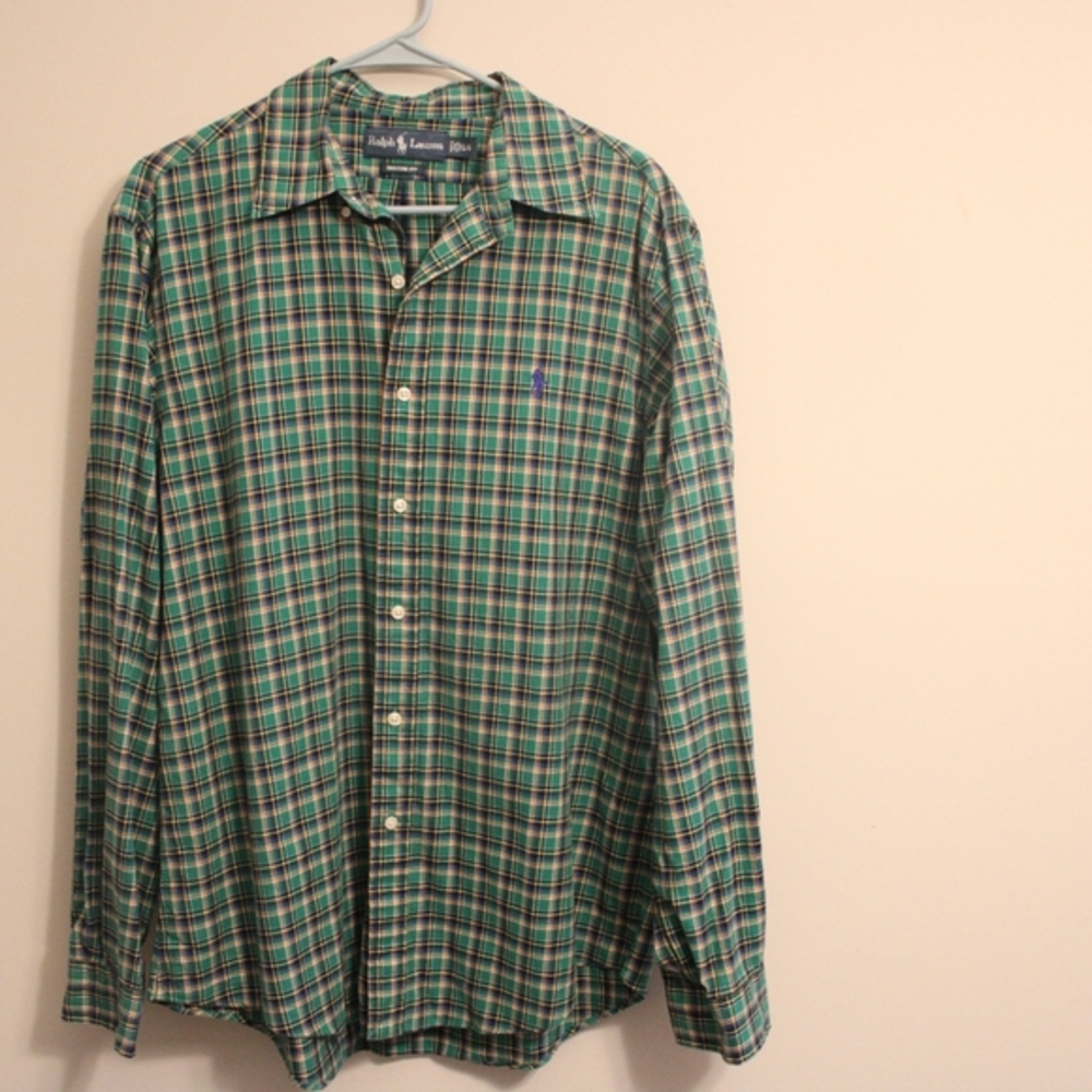 Ralph Lauren Men's Plaid Large Green Longsleve Shirt